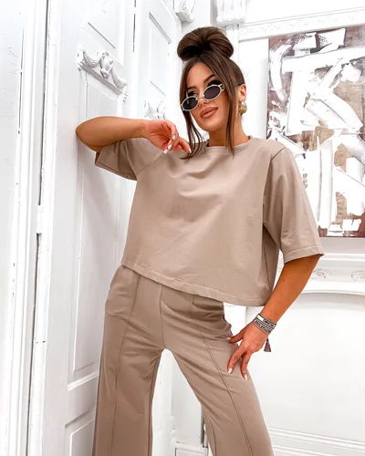 Royalfashion Женский хлопковый комплект с расклешенными брюками