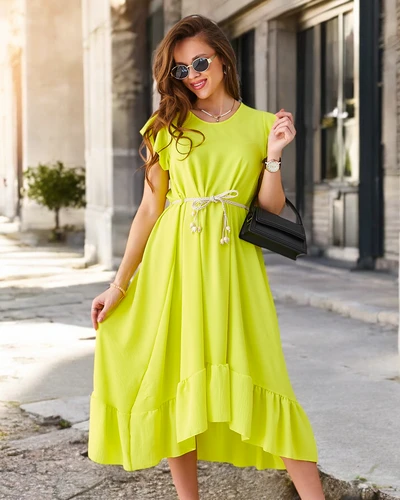 Royalfashion Moteriškas midi suknelė su raukiniais ir trumpomis rankovėmis