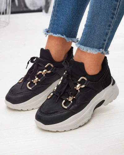 Juodi moteriški sportiniai bateliai su grandinėlėmis Nanoka - Avalynė