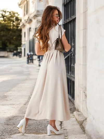 Midi-платье Royalfashion для женщин с обернутым вырезом, короткими рукавами и поясом