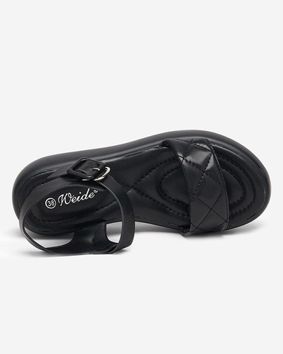 Женские стеганые босоножки на танкетке из экокожи черного цвета Baloui. Обувь