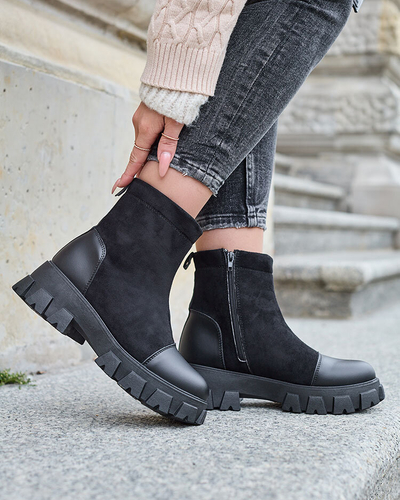 Royalfashion Черные женские сапоги на плоском каблуке Leffoi