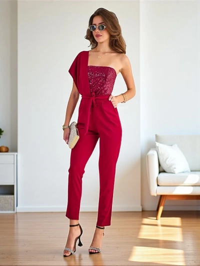 Royalfashion Длинный женский комбинезон с цирконами