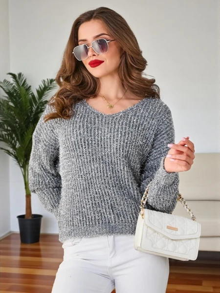 Royalfashion moteriškas megztinis su blizgia siūle