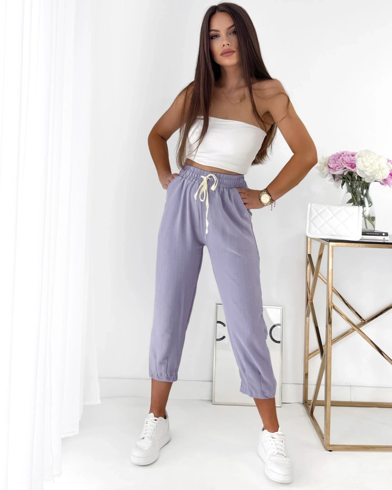 Royalfashion Фиолетовые женские брюки из ткани 7/8