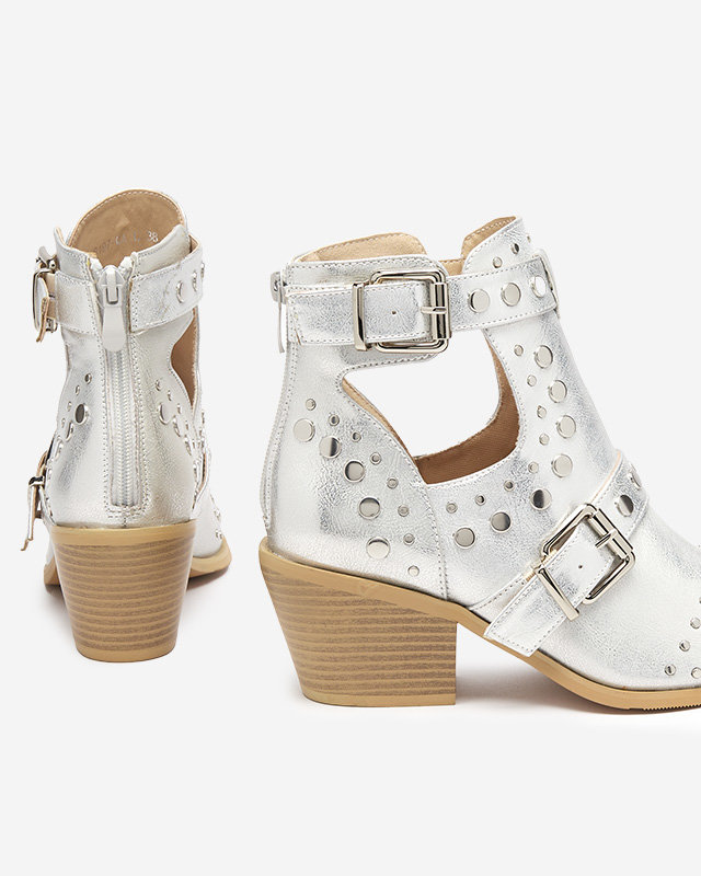 Серебряные ботильоны с форсунками Farrcy - Обувь