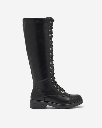 Женские высокие сапоги до колена на шнуровке черного цвета Safrata- Footwear