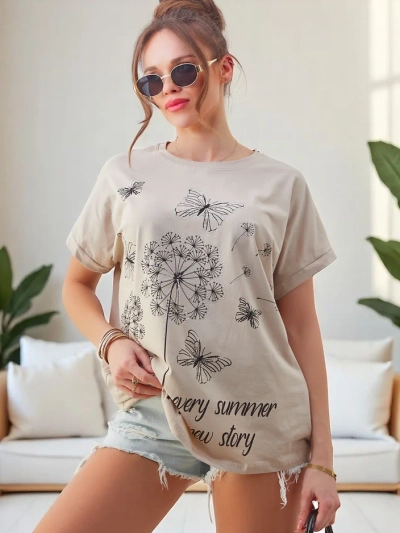 Женская хлопковая футболка Royalfashion с одуванчиками и бабочкой