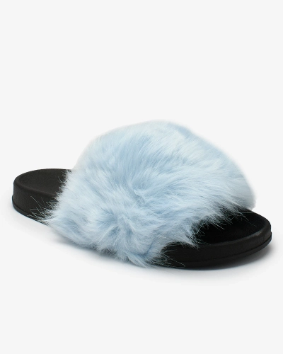 Royalfashion Черно-синие женские шлепанцы с мехом Danita