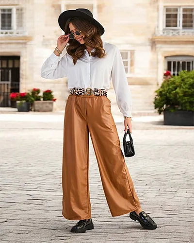 Широкие женские эко-кожаные брюки Royalfashion