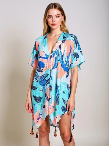 Pareo Callista Royalfashion – kolorowe do kolan z dekoltem w serek