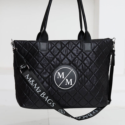 Черная женская стеганая сумка-шоппер с блестками - Аксессуары