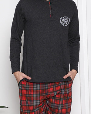 Мужская пижама с принтом темно-серо-красно- Одежда