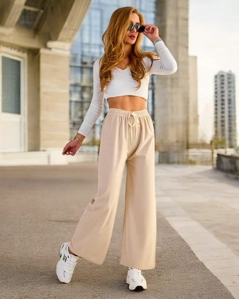 "Royalfashion" Moteriškos plačios briaunuotos kelnės