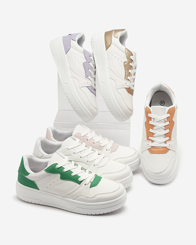 Balti moteriški sportiniai bateliai su žaliais įdėklais Tercua- Footwear