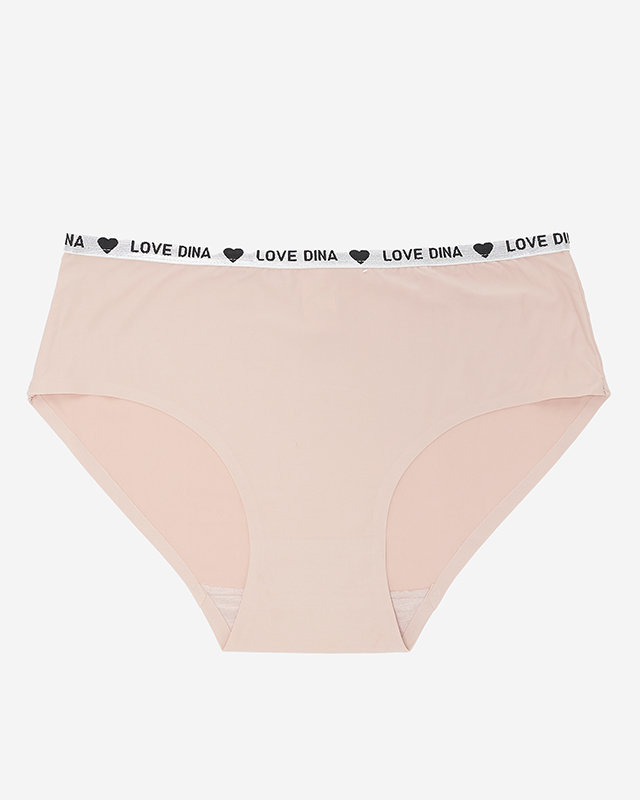 Бежевые женские трусы с декоративной полосой с надписями - Нижнее белье