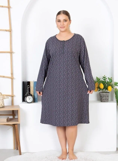 Royalfashion Medvilninė naktinė su gėlėmis PLIUS DYDIS