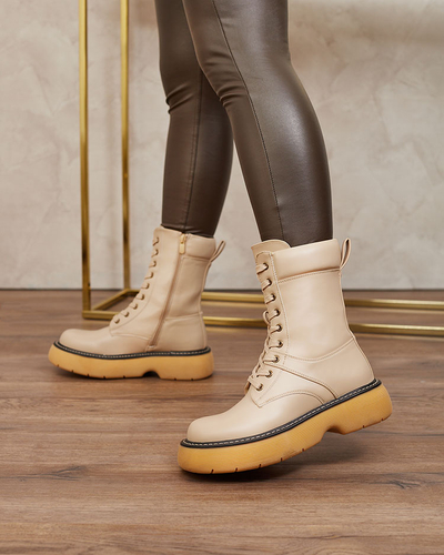 Royalfashion Smėlio spalvos moteriški auliniai batai tvirtu padu Diret