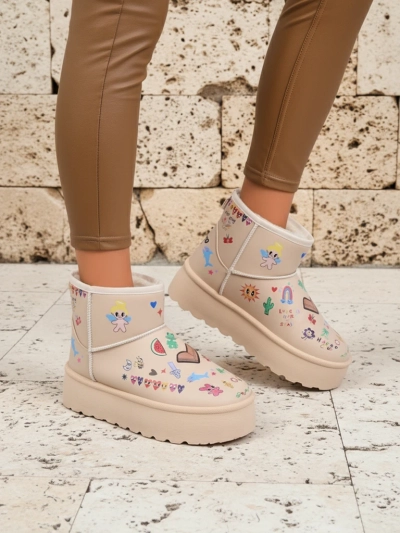 Callisto Angelico Insulated Kicks with Kidcore Platform Art - Beige