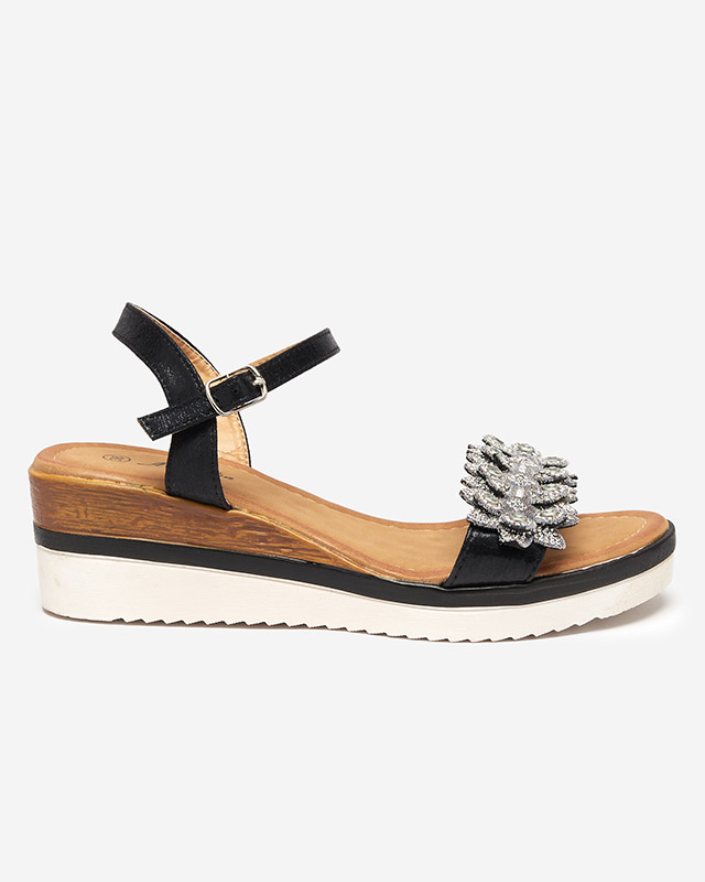 Juodos moteriškos pleištinės basutės su kubiniais cirkoniais Mafa- Footwear