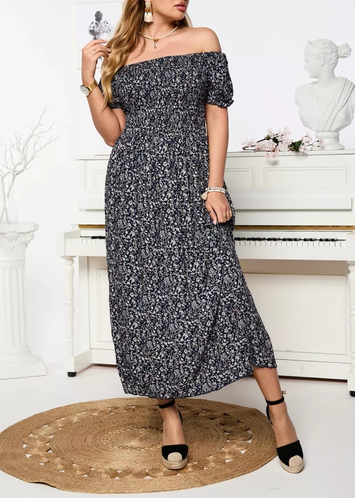 Выкройка темно-синего женского макси-платья Одежда