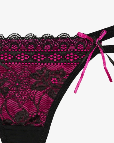 Juodos ir fuksijų spalvos moteriški tamponai su nėriniais ir dekoratyviniais dirželiais - Apatinis trikotažas