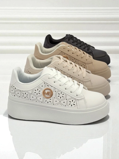 Женские кроссовки Aelia Royalfashion на платформе белые ажурные экрю