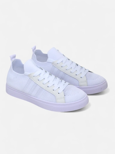 Aurelio White Fabric and Faux Leather Sneakers with Flat 2.5 cm Platform