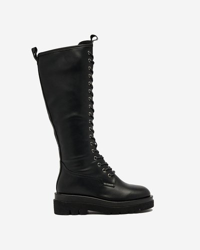 Royalfashion Черные женские сапоги на шнуровке Decovbo