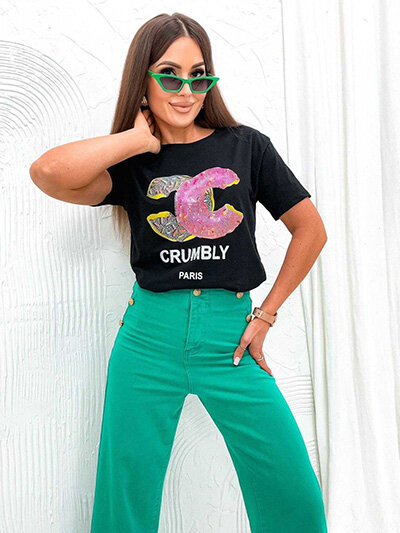 "Royalfashion" Moteriški marškinėliai su spauda ir cirkonais