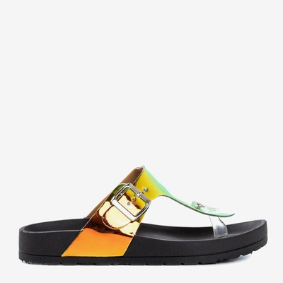 Czarne damskie klapki japonki holograficzne z klamrą Manila - Obuwie