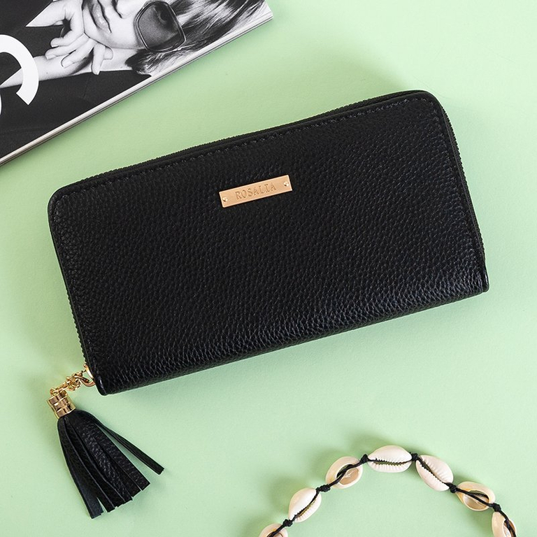 Черный женский кошелек с бахромой