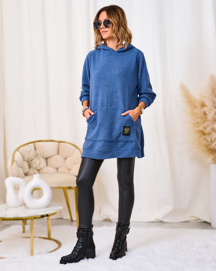 Royalfashion Зеленый длинный женский свитер с капюшоном