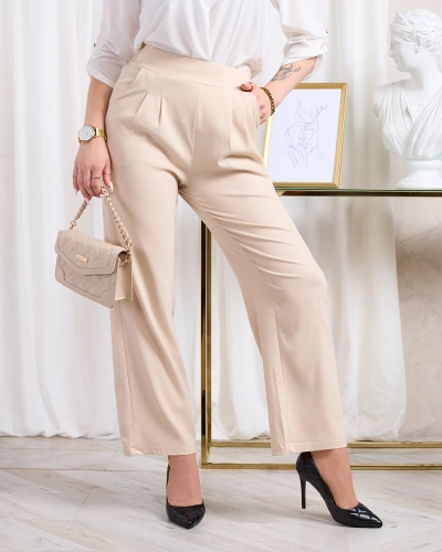 Royalfashion Бежевые женские широкие брюки из ткани
