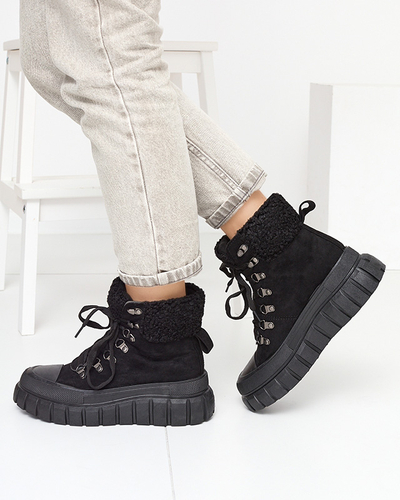 Черные женские сапоги с овчиной Vetic