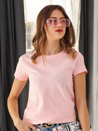 Royalfashion moteriška medvilninė laisvalaikio marškinėlių su apvalia iškirpte