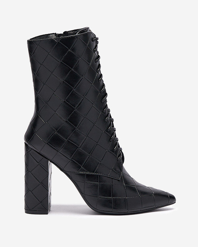 Женские черные сапоги с тиснением на каблуке Vedika - Обувь