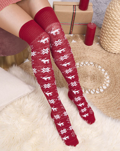Bordo spalvos kalėdinės moteriškos kojinės virš kelių - apatinis trikotažas