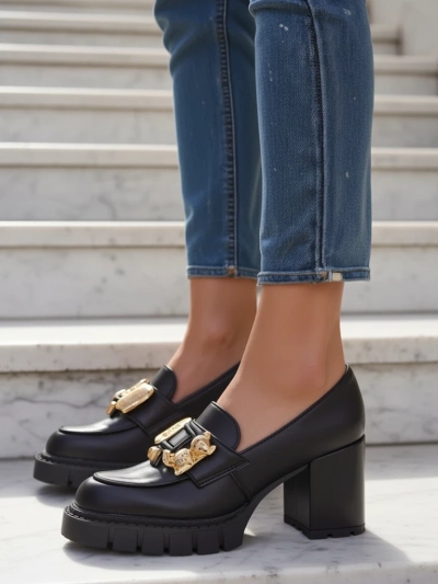 Женские босоножки Ateny на каблуке из экокожи черного цвета