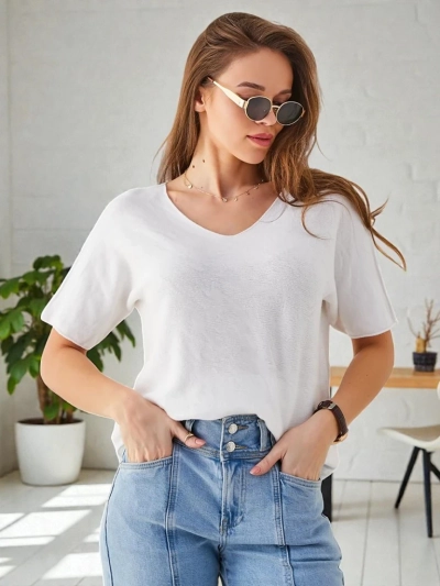 Royalfashion Plonas moteriškas megztinis trumpomis rankovėmis