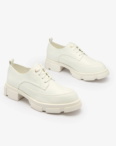 "Royalfashion" Balti moteriški pusbačiai tvirtu padu Madingi grubūs pusbačiai