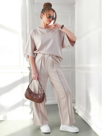 Royalfashion Женский наряд с короткими рукавами и расклешенными штанами