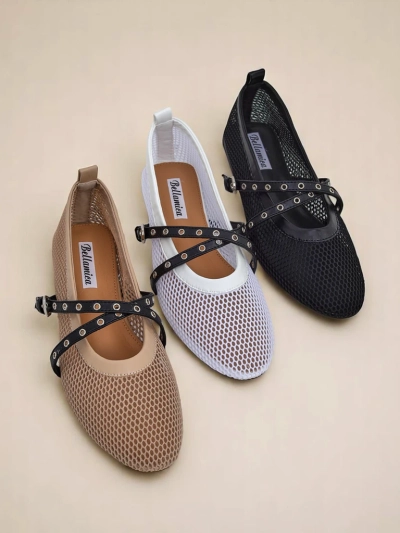 Балетки Royalfashion Arethusa Nero из сетки на плоском каблуке