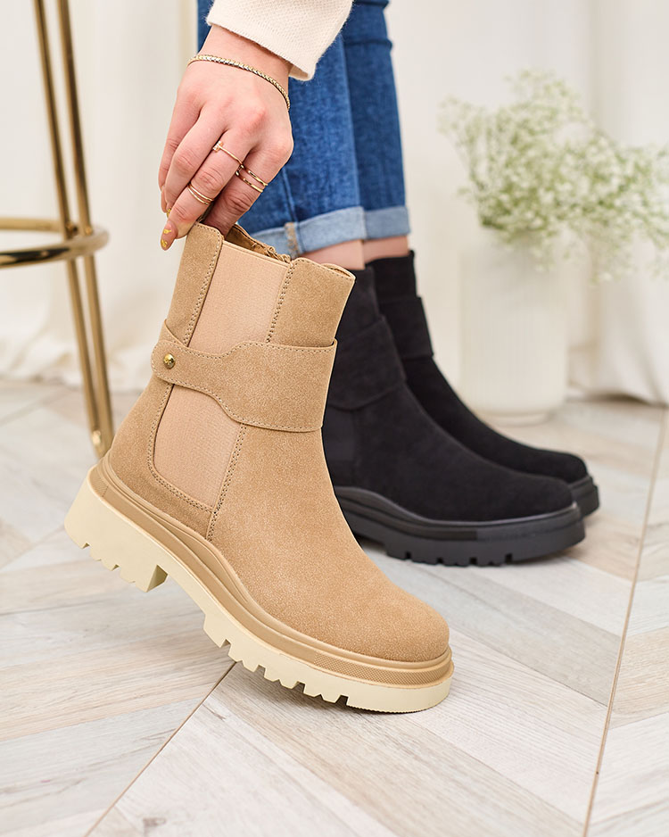 Royalfashion Бежевые женские сапоги с декоративным ремешком Doasa