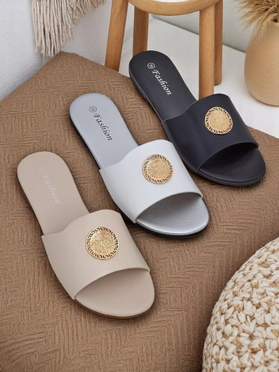 Royalfashion Женские шлепанцы на плоской подошве Golden Slip