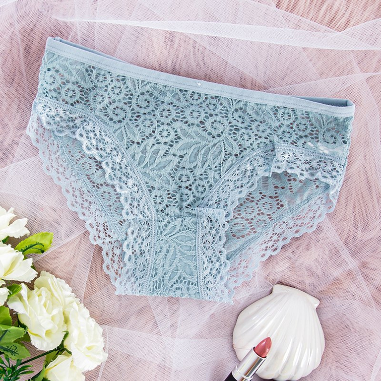 Mėlynos vienspalvės nėriniuotos kelnaitės moterims - Apatiniai