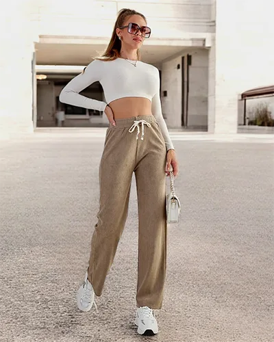 "Royalfashion" Moteriškos plačios briaunuotos kelnės PLUS SIZE