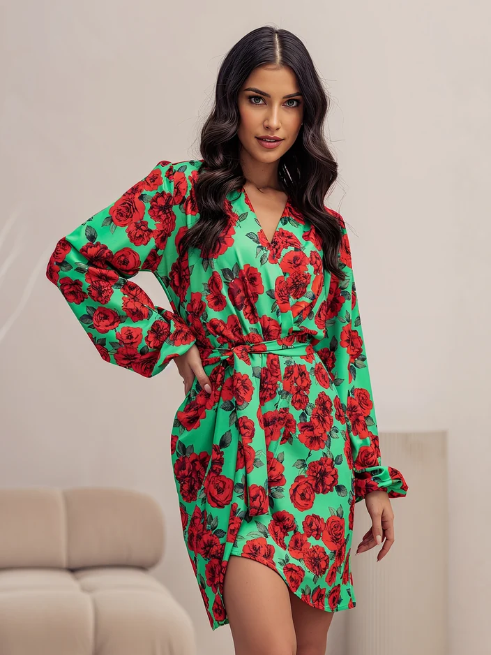 Royalfashion moterų iki kelių ilgio suknelė gėlių raštu