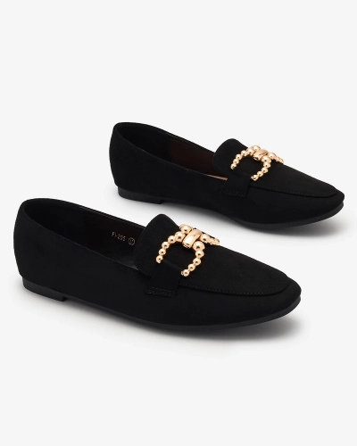 Royalfashion Черные женские мокасины из эко-кожи с украшением Bissefi