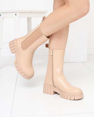 Бежевые высокие утепленные сапоги женские Otika - Обувь